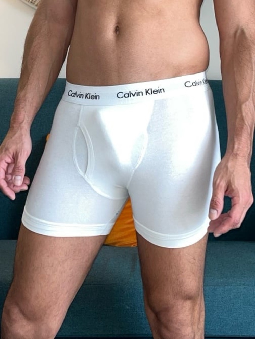 Calvin Klein White Men's Cotton Boxer Briefs with Logo Waistband - Picture 7 of 7